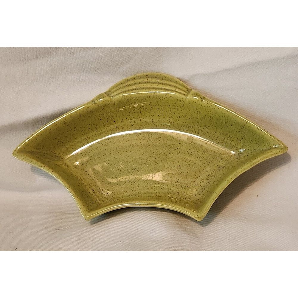Vtg California Pottery USA Lazy Susan Green‎ Speckled Ceramic Dish 225
